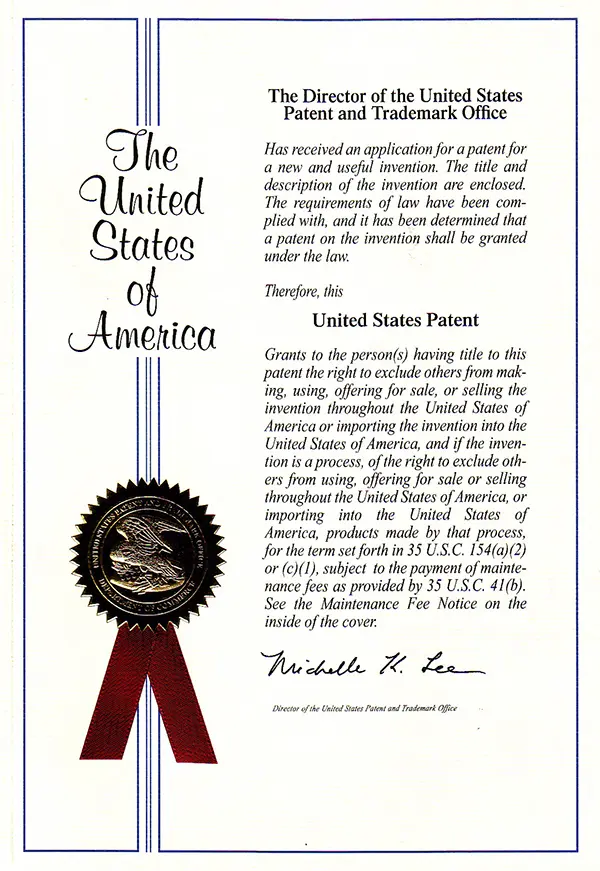 US Patent certificate
